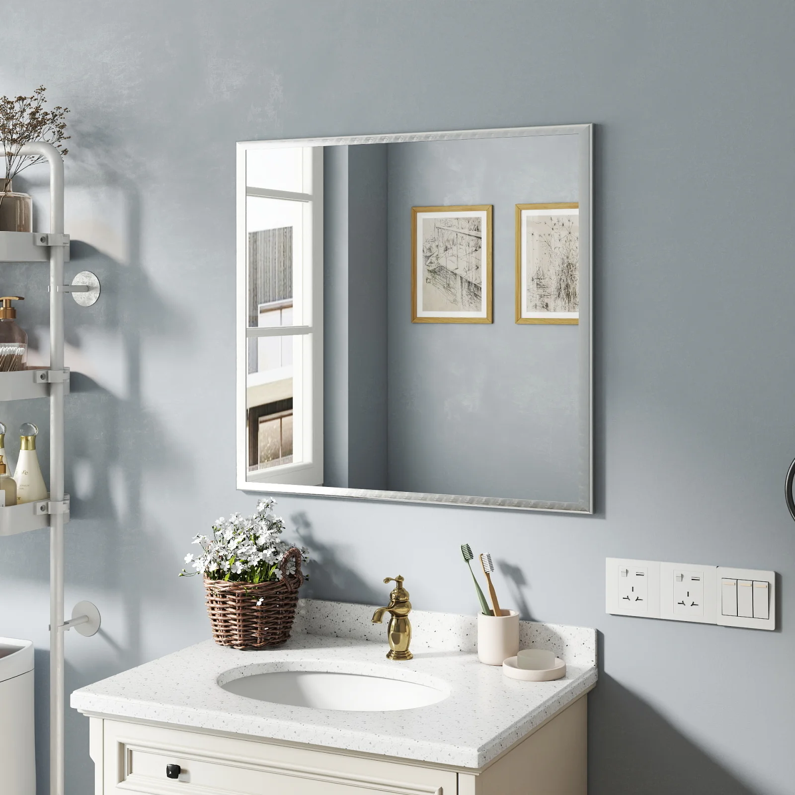 Transform Your Bathroom with This Stunning 32-inch Aluminum Silver Mirror