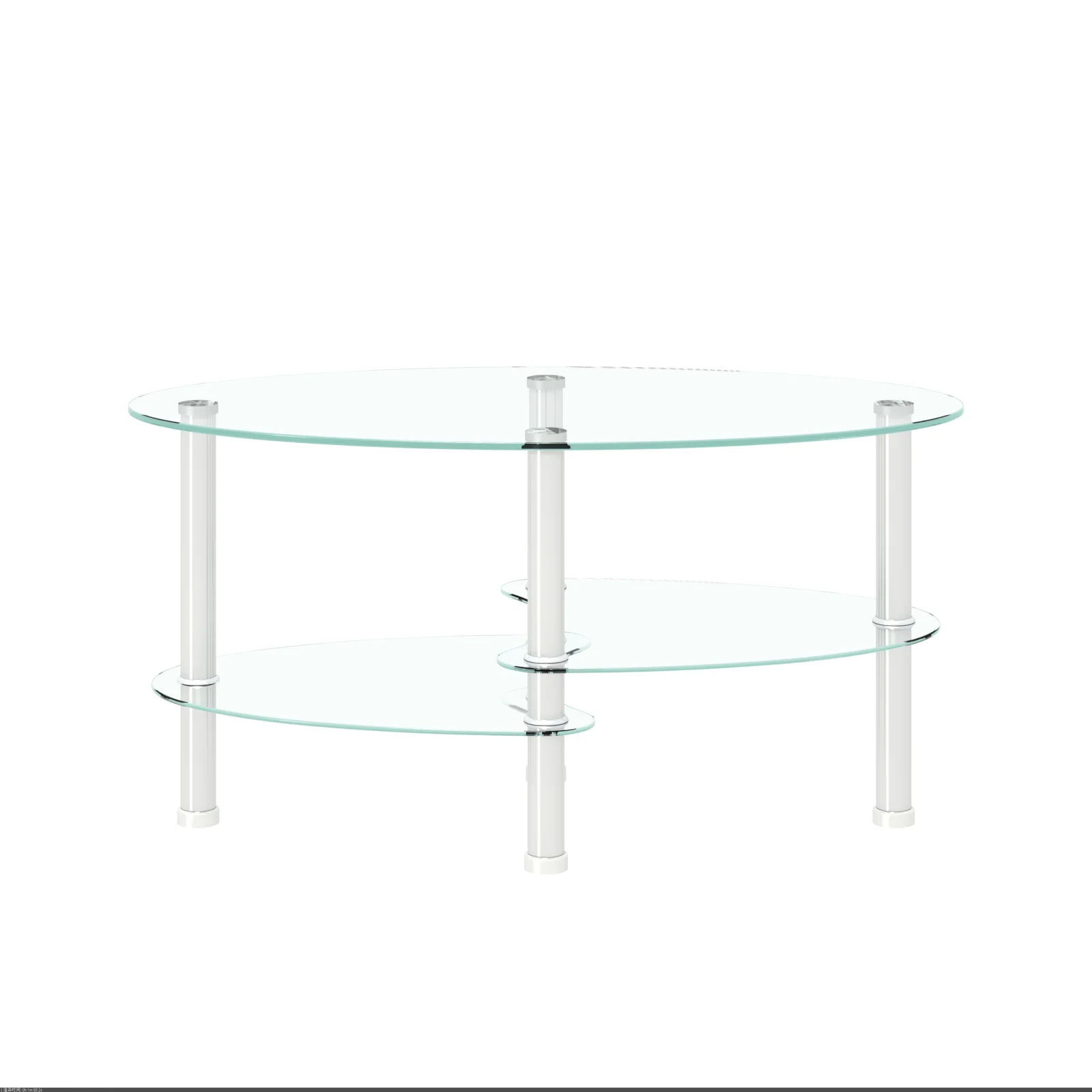 Transparent Oval Glass Coffee Table, Modern Table with Stainless Steel Leg, Tea Table 3-layer Glass Table for Living Room