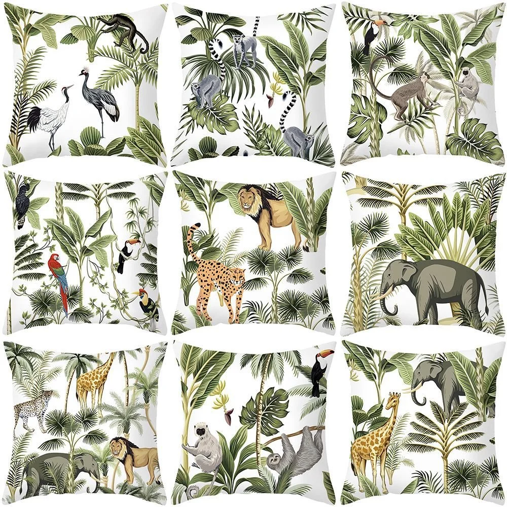 Tropical Plants Printed Pillowcase Summer Peach Skin Fabric Home Pillow Living Room Cushions