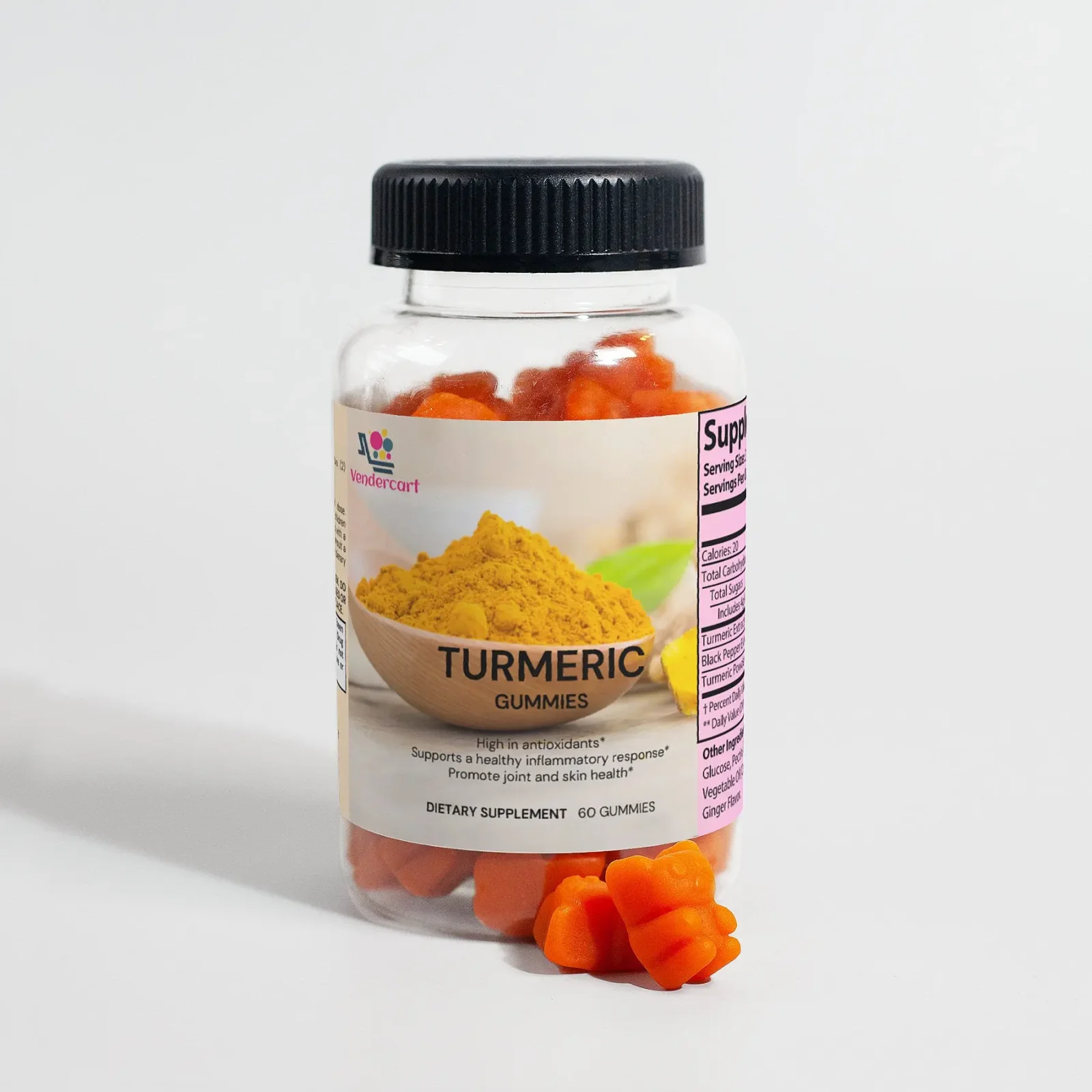 Turmeric Gummies Anti-Inflammatory Joint Support Chewy Vitamin Supplements, Ginger Flavored Dietary Wellness Candy