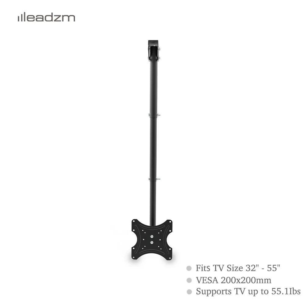 Ceiling TV bracket with 360° swivel, 5-15° tilt, 25kg capacity for 32-55" screens