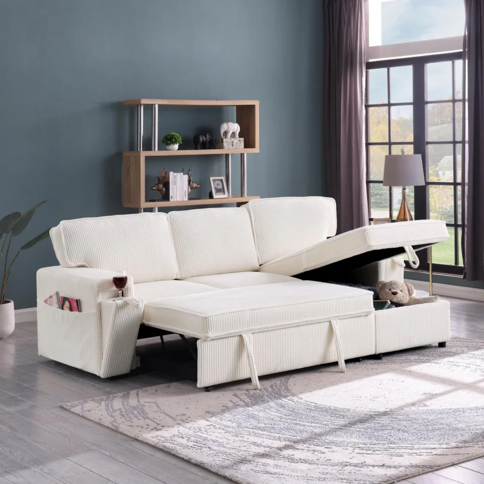 Upholstery Sleeper Sectional Sofa with Storage Space