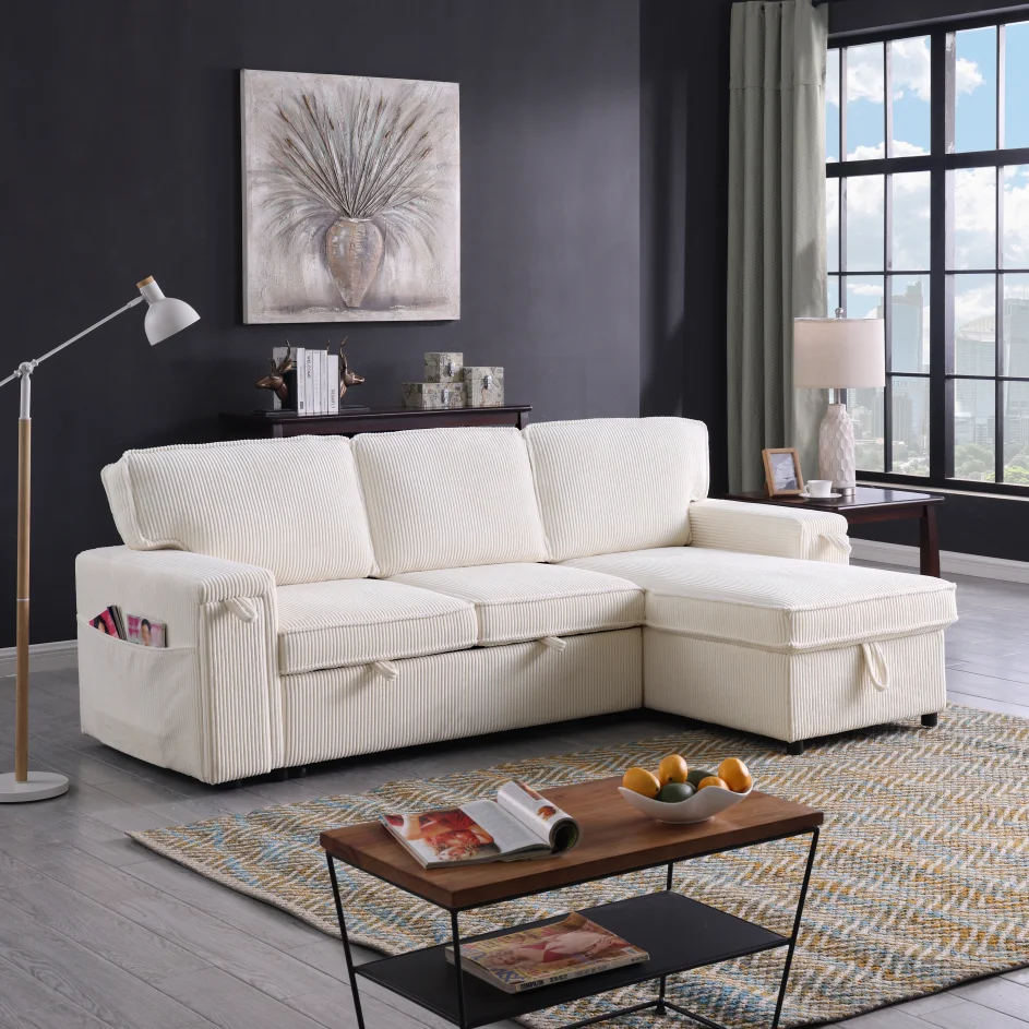 Upholstery Sleeper Sectional Sofa with Storage Space