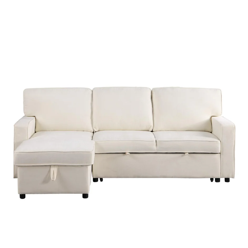 Ustyle Upholstery Sleeper Sectional Sofa with Storage Space, Usb Port, 2 Cup Holders on Back Cushions