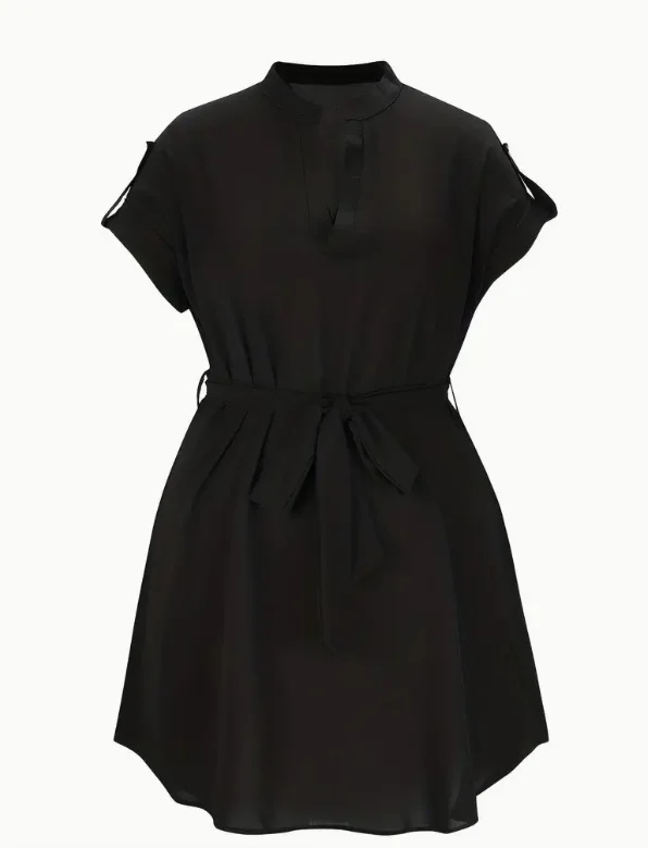 V-neck Short Sleeve Dress with Belt Summer Fashion Bowknot Dresses for Women Clothing