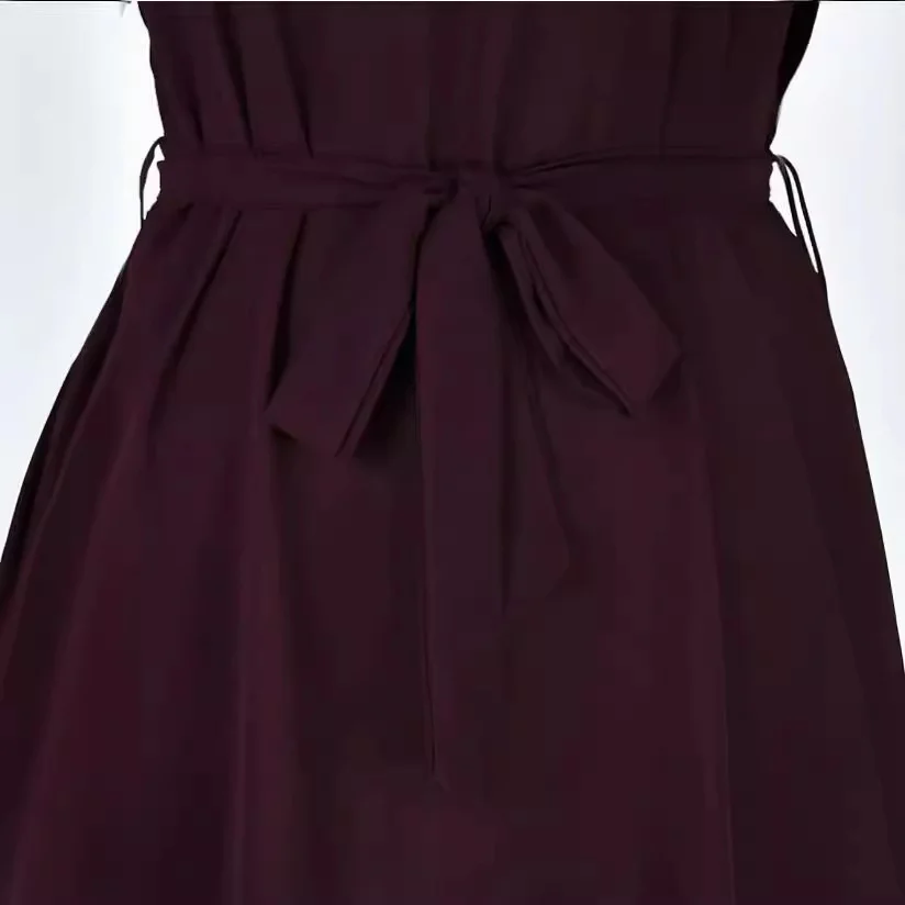 V-neck Short Sleeve Dress with Belt Summer Fashion Bowknot Dresses for Women Clothing