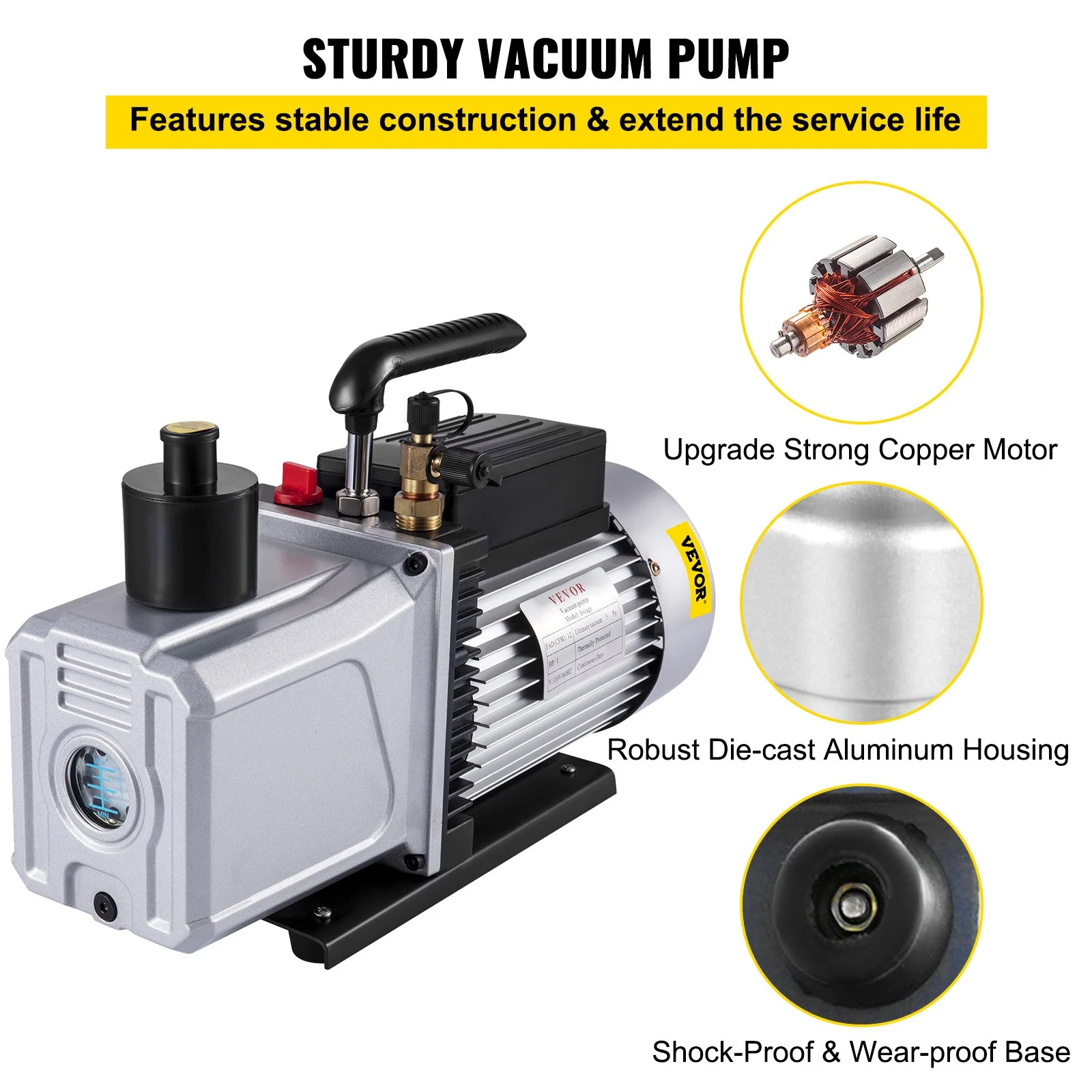 Vacuum-pump 12cfm Single Stage Air Conditioning Vacuum,pump 110v 5pa Ultimate Vacuum Refrigerant Hvac Air Tool Rotary Vane Vacuum-pump for Automobile Vacuum Evacuation 1-stage, 12cfm