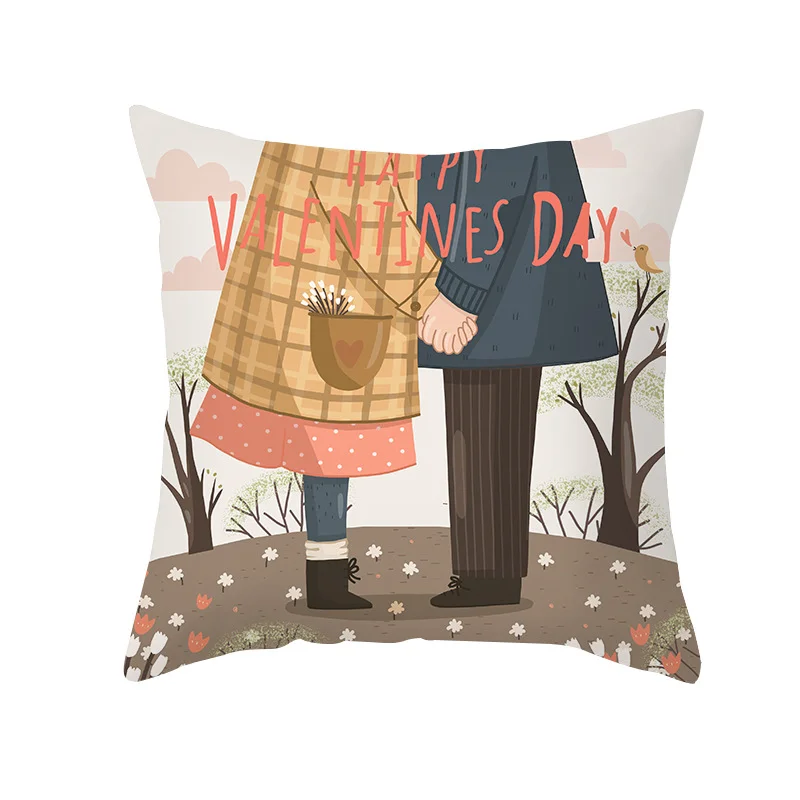 Valentine's Day Peach Skin Printed Living Room Bedroom Cushion Cover