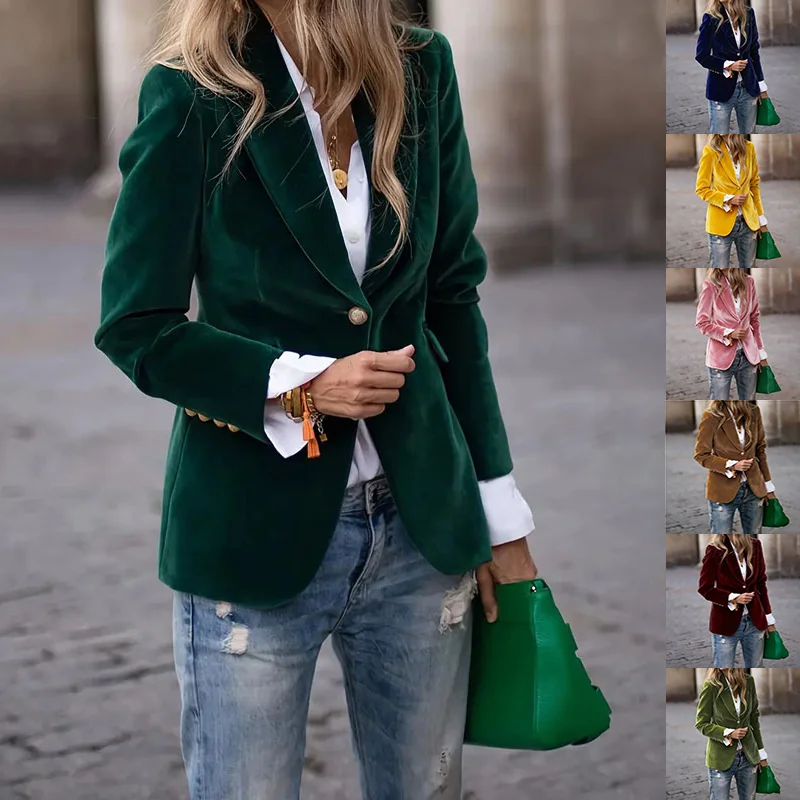 Velvet Lapel Casual Suit Business Fashion Slim Single-breasted Jacket Outwear Clothing for Women