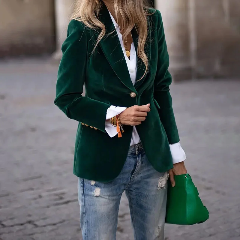 Velvet Lapel Casual Suit Business Fashion Slim Single-breasted Jacket Outwear Clothing for Women