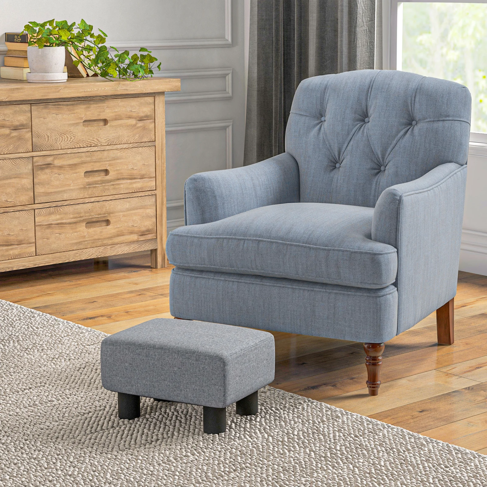 Versatile Accent 16 Gray Linen Fabricottoman Cube Footrest Pouf