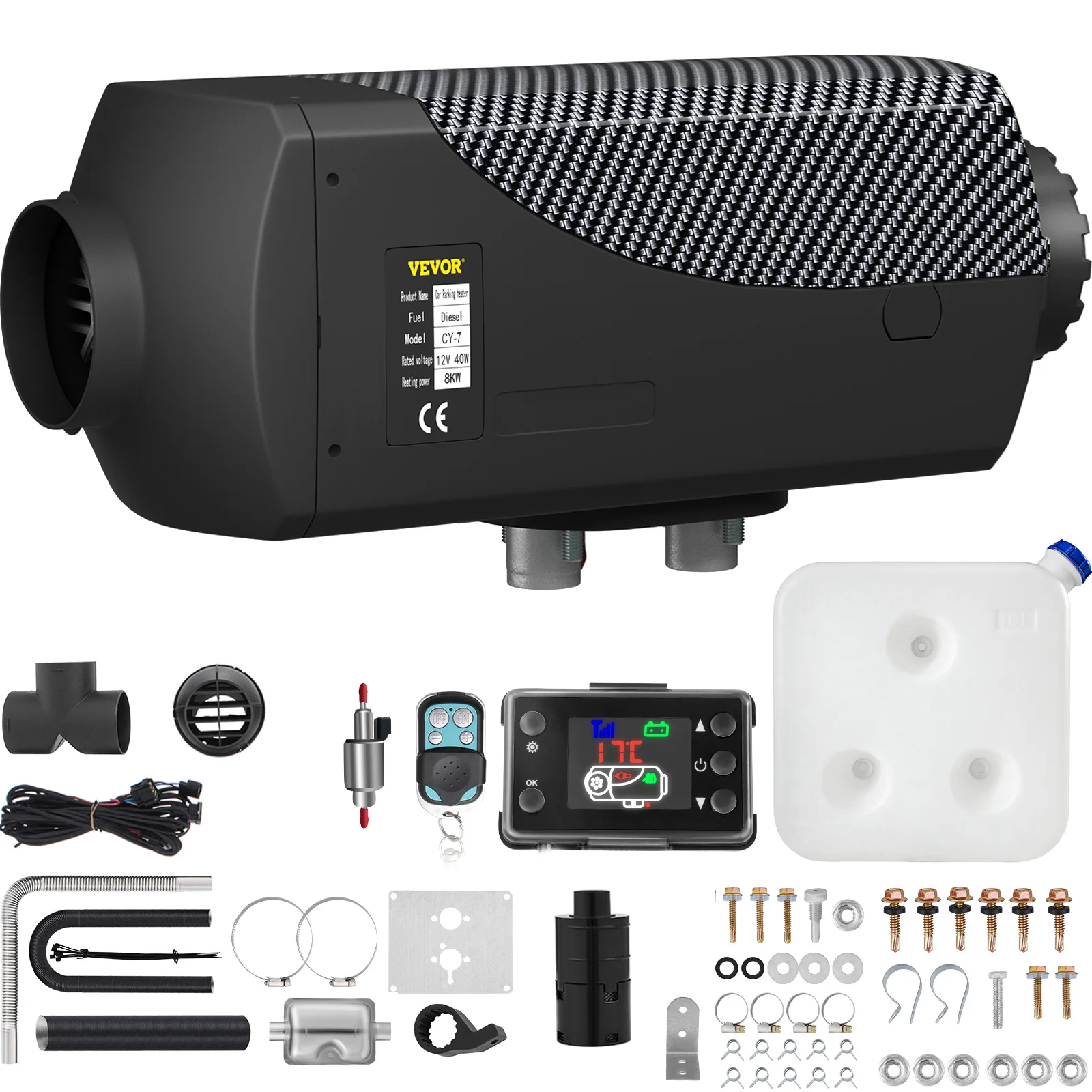 8kW Diesel Air Heater with Muffler, 12V Remote LCD Control for Car, Truck, RV, Boat, Bus