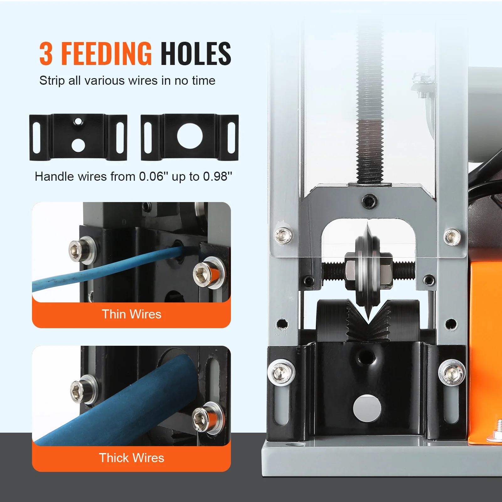 180W Electric Wire Stripping Machine, 60 Ft/Min Motorized Cable Stripper with Depth Reference for Scrap Copper Recycling