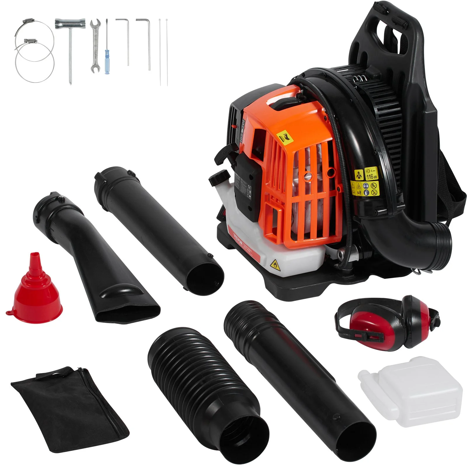 Vevor Backpack Leaf Blower, 52cc 2-cycle Leaf Blower with 1.37l Fuel Tank, 480cfm Air Volume 175mph Speed, Ideal for Lawn Care, Leaf Cleaning, and Snow Removal