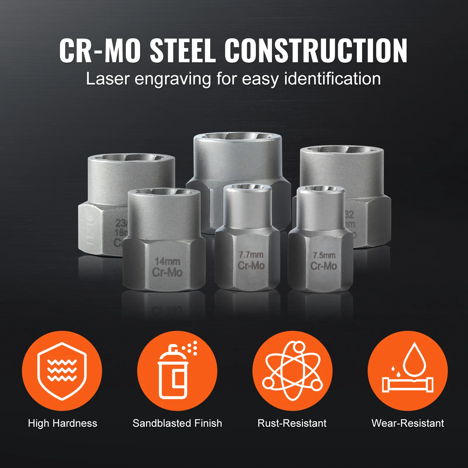 29‑piece bolt extractor set with CR‑MO steel sockets 6‑10mm, rust removal tool kit