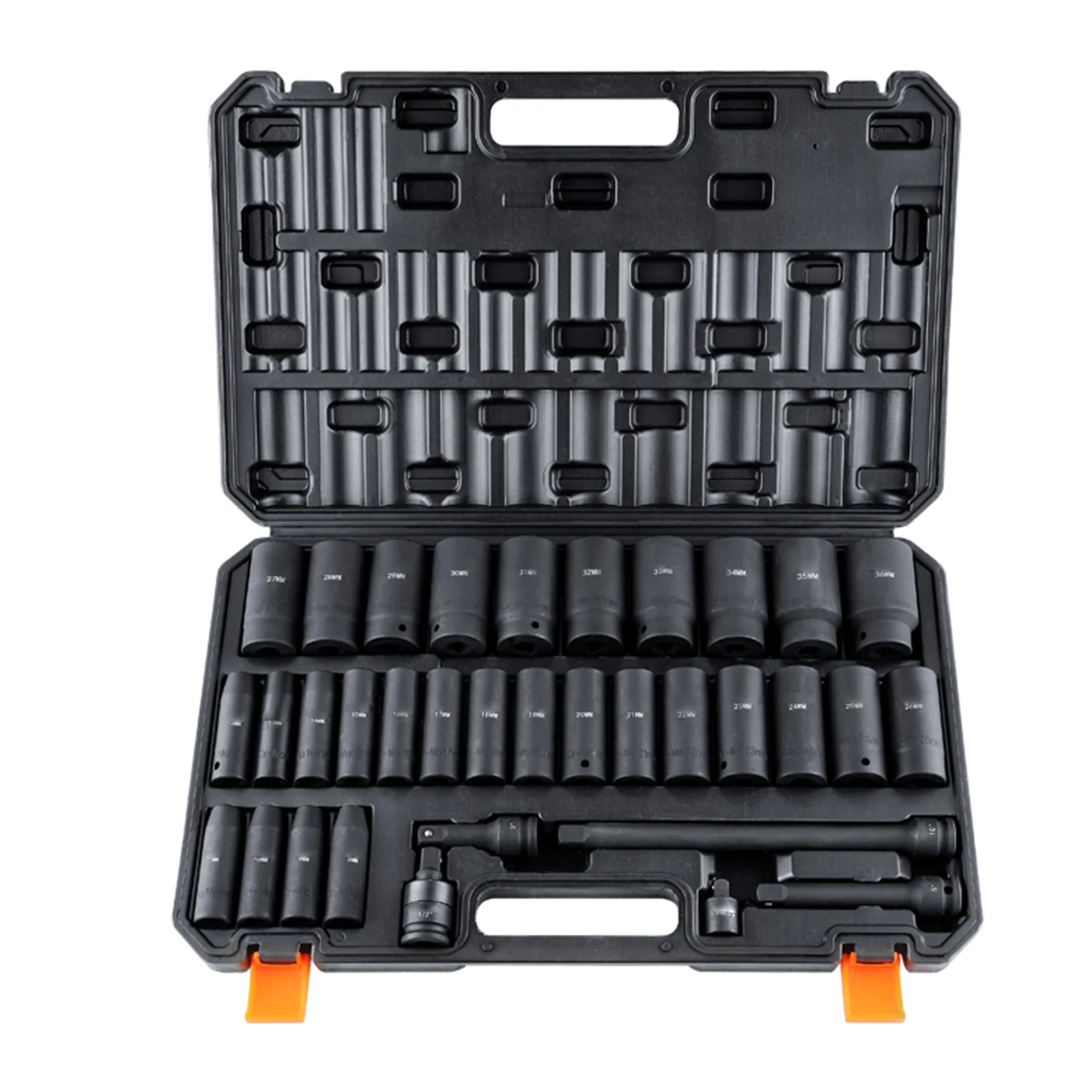 34pc Metric Deep Impact Socket Set, 1/2 Drive 6 Point Steel Auto Repair Kit with Case