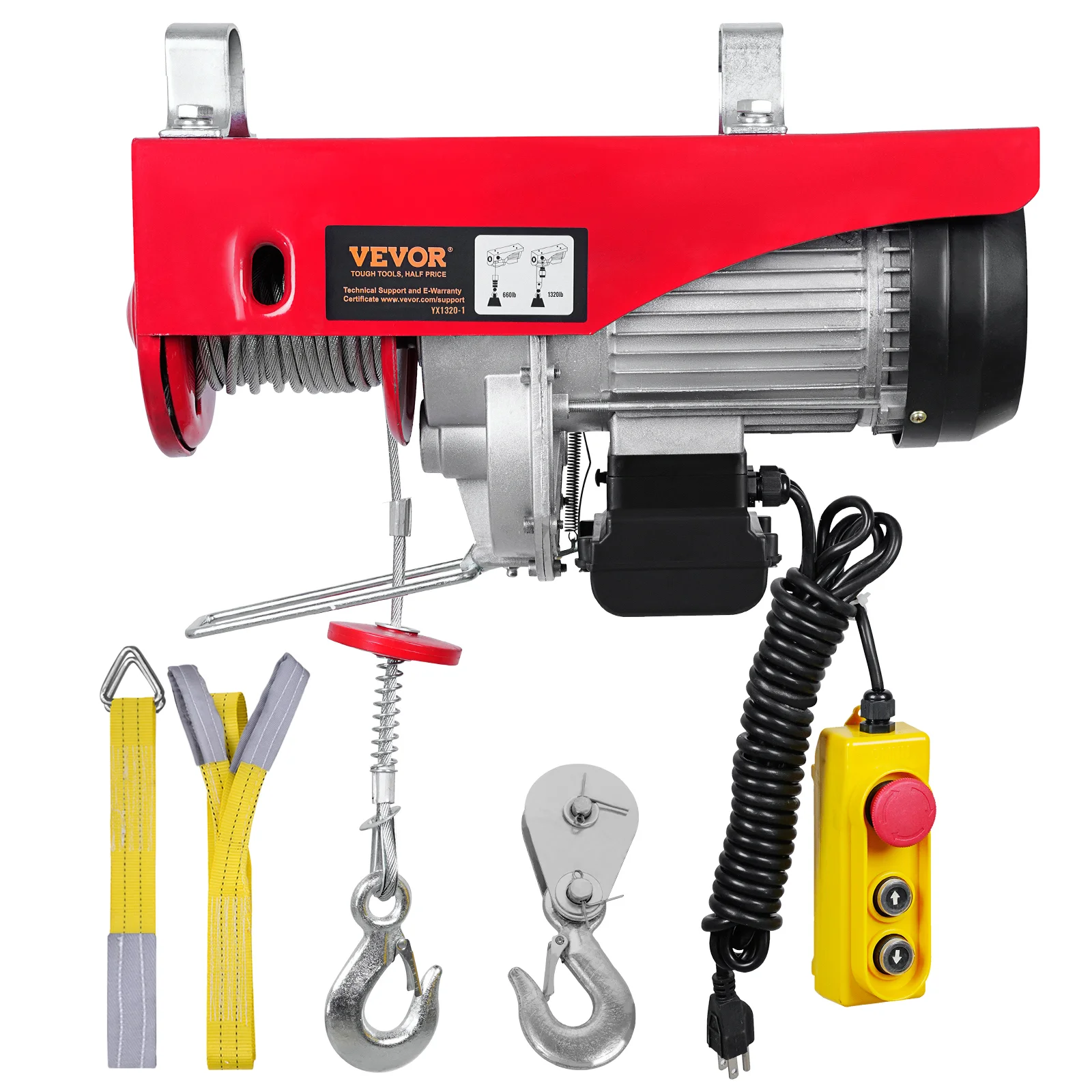 1320 lbs Electric Wire Hoist with 40ft Lift Height and 14ft Remote Control