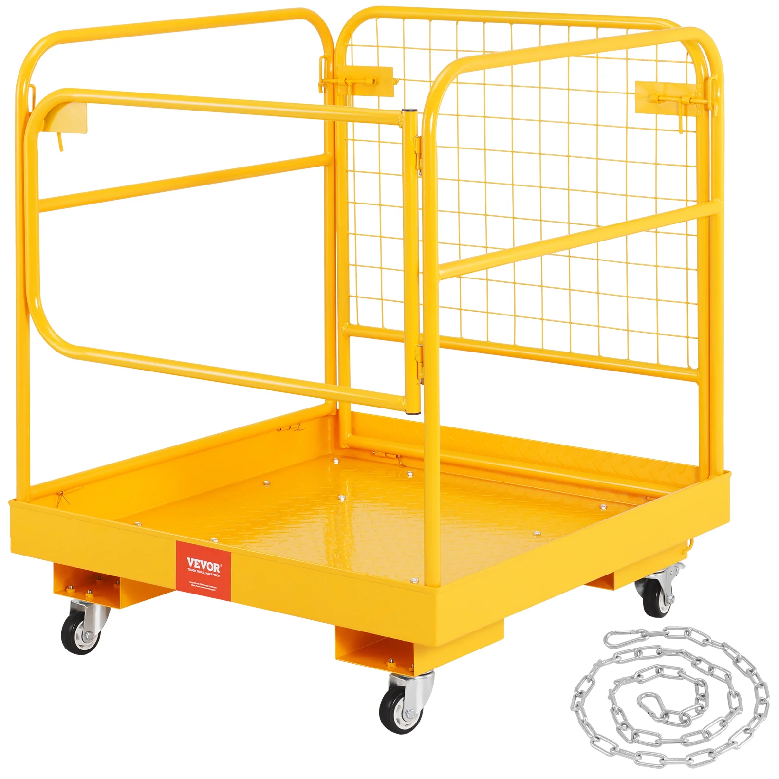 1200 lb Folding Forklift Safety Cage 36x36 in Work Platform with Lockable Swivel Wheels, Drain Hole and Device Chain