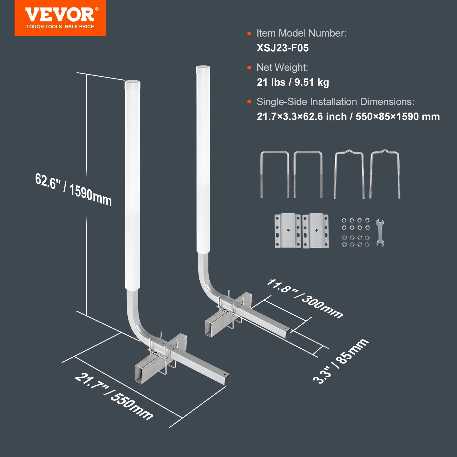 Vevor Marine Trailer Guide Set, 60flexibly Adjustable, Dual Rust-resistant Steel Supports with Pvc Covering, Ideal for Ski, Fishing, and Sailboat Transport, 2-piece Kit