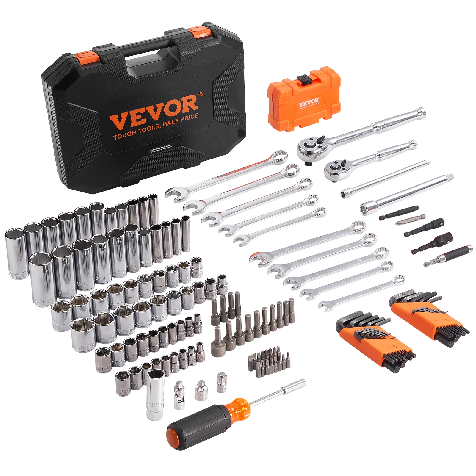 145‑piece mechanic tool set with deep & standard sockets, bits, wrenches, and storage case