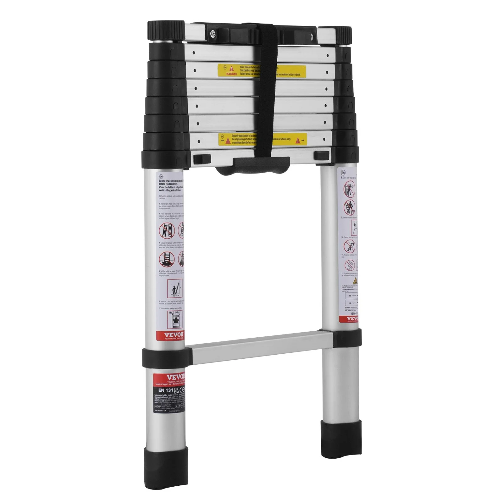 Vevor Telescoping Extension Ladder 8.5ft One-button Retraction 375 Lbs Capacity