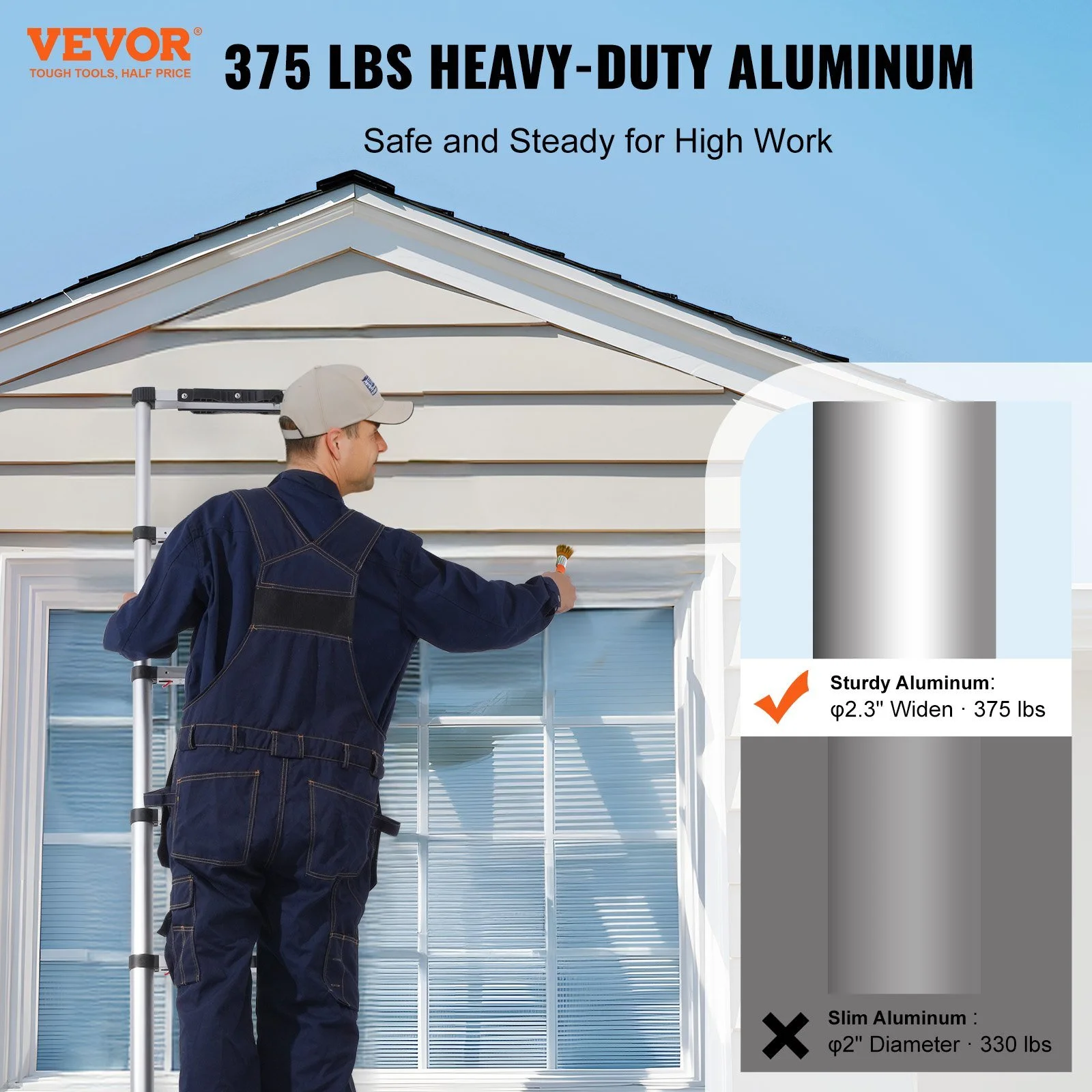 Vevor Telescoping Extension Ladder 8.5ft One-button Retraction 375 Lbs Capacity