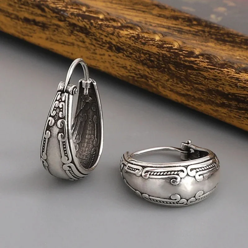 Retro Silver Geometric Alloy Earrings for Women