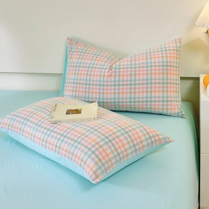 Washed Cotton Pillowcase Yarn-dyed Double-piece Types a and B Single Pillowcase
