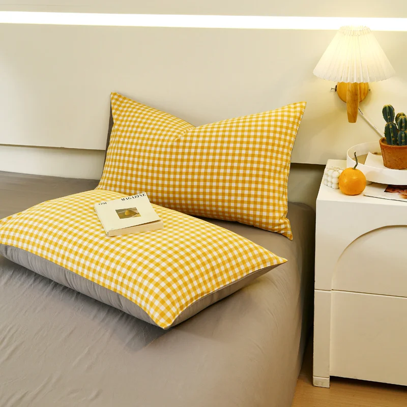 Washed Cotton Pillowcase Yarn-dyed Double-piece Types a and B Single Pillowcase