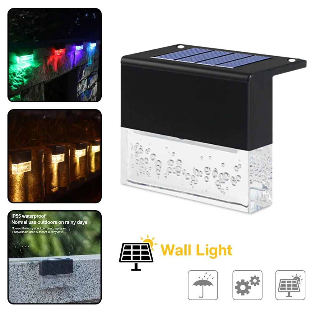 Crystal transparent amber solar step fence light with RGB LED and waterproof IP65 design