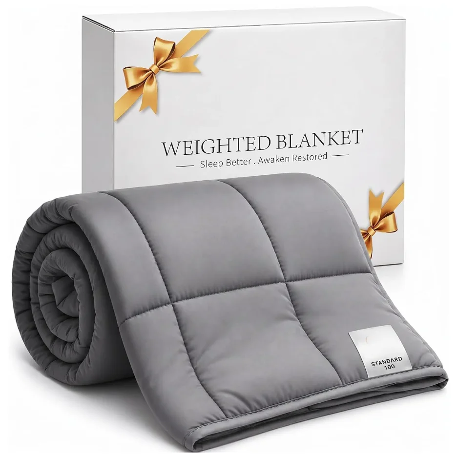 Weighted Blanket 5lb, 41x60 Inch Throw Size Cooling Blanket with Glass Beads, Breathable All Season Comfort, Machine Washable, Gray