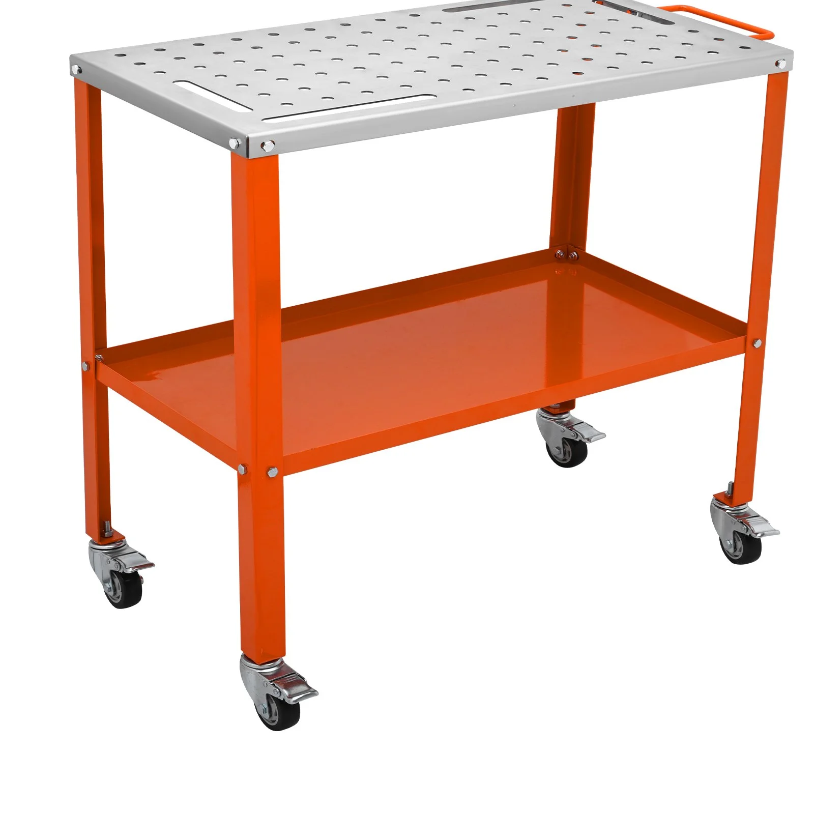 Welding Table, 1200lbs Load Capacity Steel Welding Workbench Table on Wheels, Portable Work Bench with Braking Lockable Casters, 4 Tool Slots