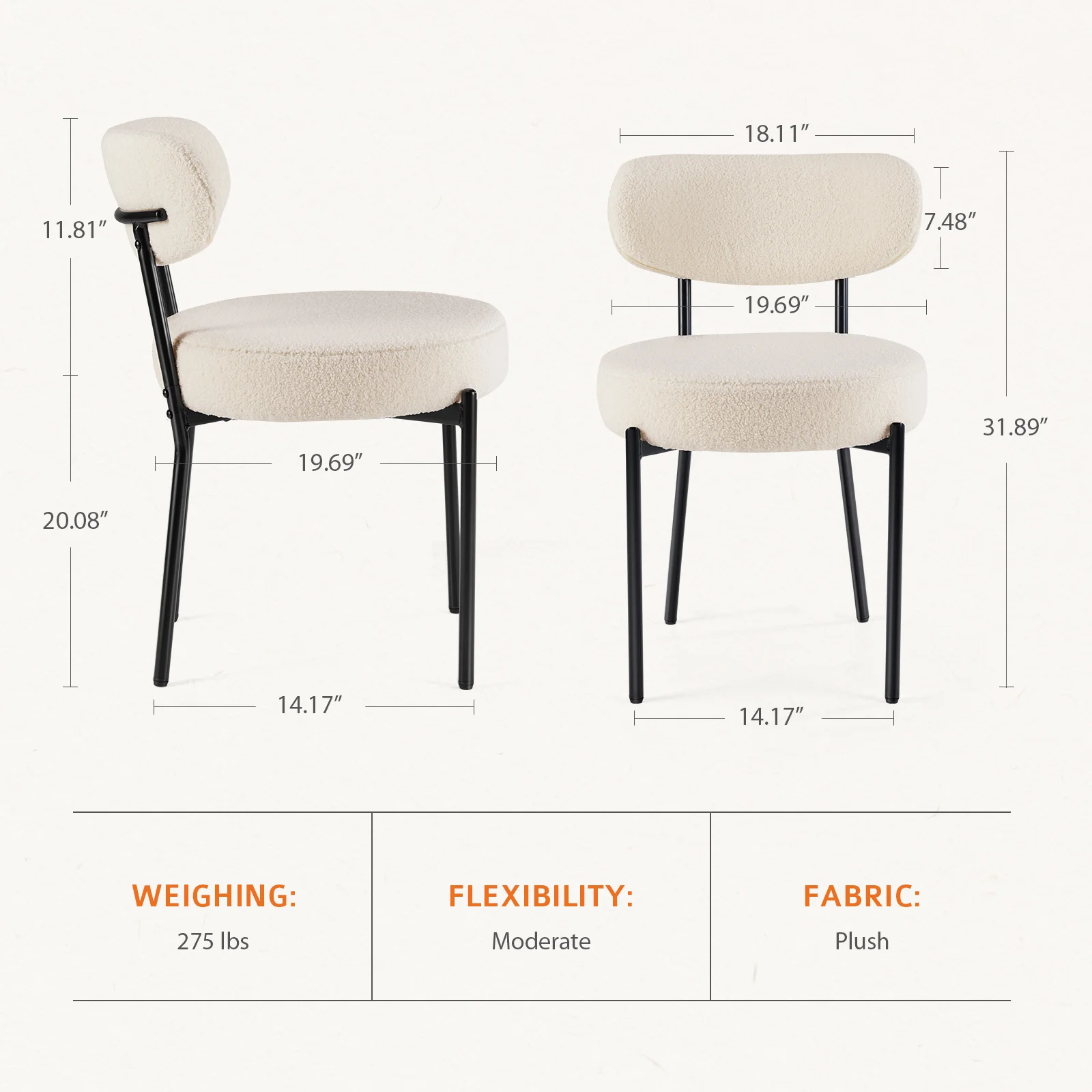 White Cushion Black Steel Frame Comfortable Dining Room Chair