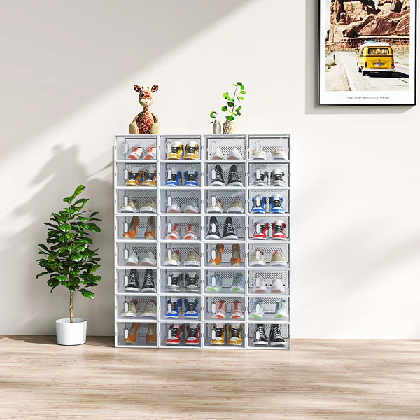 White Small 32pcs 33x23x14cm, Shoebox, Plastic, Grid, Free Combination