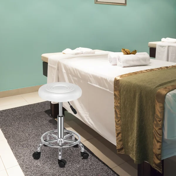 White Technician Bench with Circular Patterned Cushion