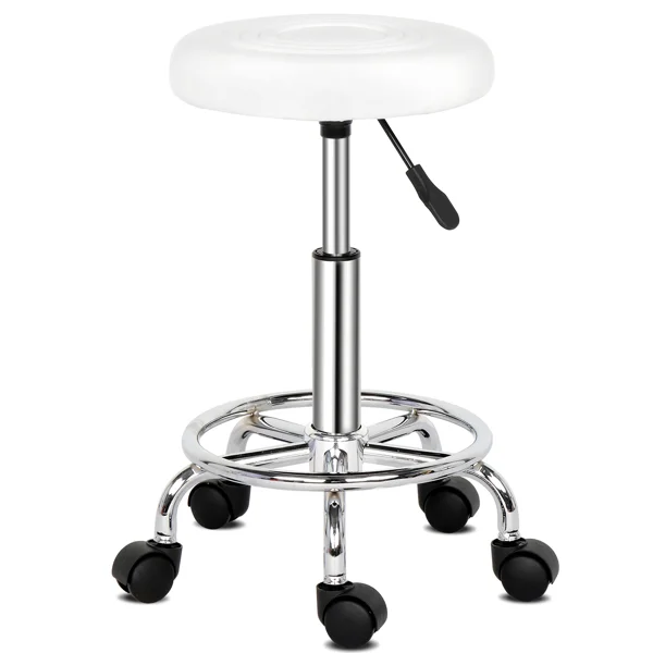 White Technician Bench with Circular Patterned Cushion