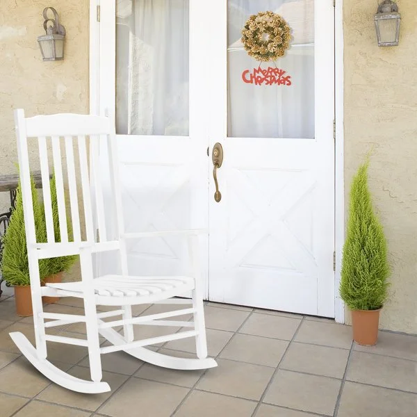 White Wooden Rocking Chair with Wavy Shape