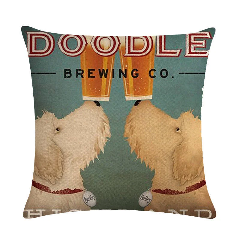 Wine Glass Dog Series Linen Pillowcase