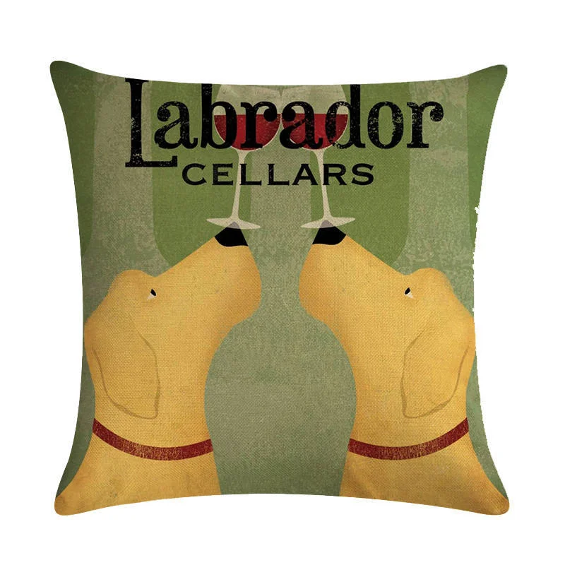 Wine Glass Dog Series Linen Pillowcase