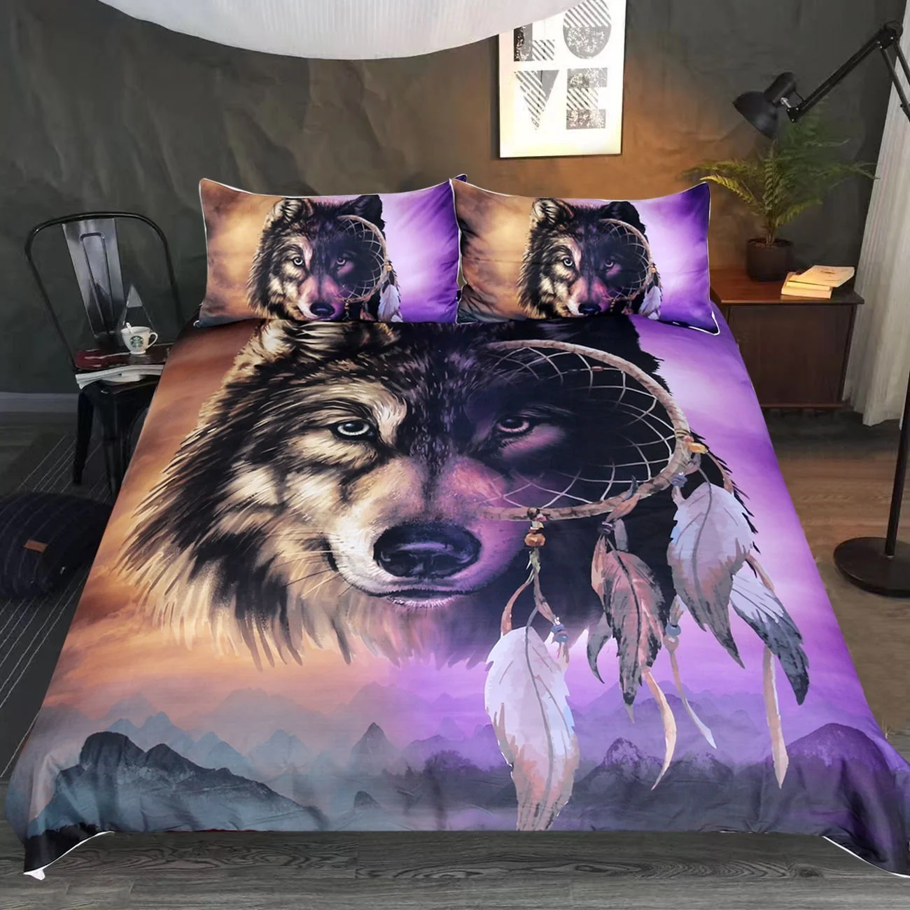 Wolf Three-piece Bedding Set