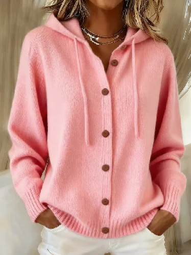 Women's American Style Relaxed Fit Hooded Cardigan - Casual Loose Knit Sweater Jacket for Daily Wear