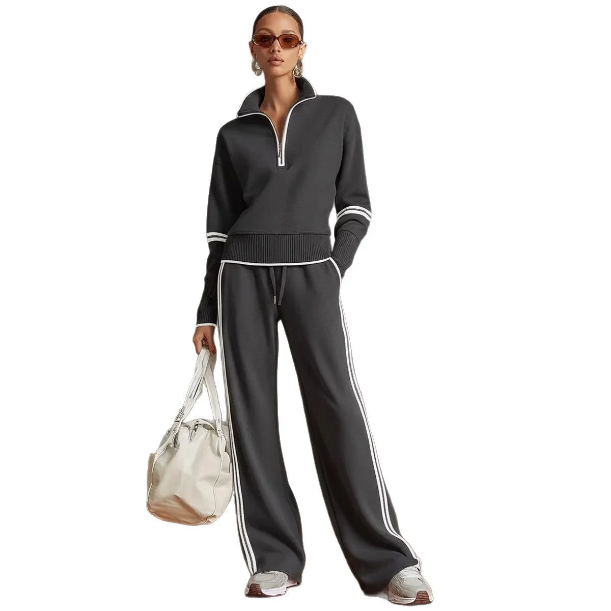 Women's Casual Sports Long Sleeve Suit Set Comfortable Breathable Two Piece Outfit for Daily Wear