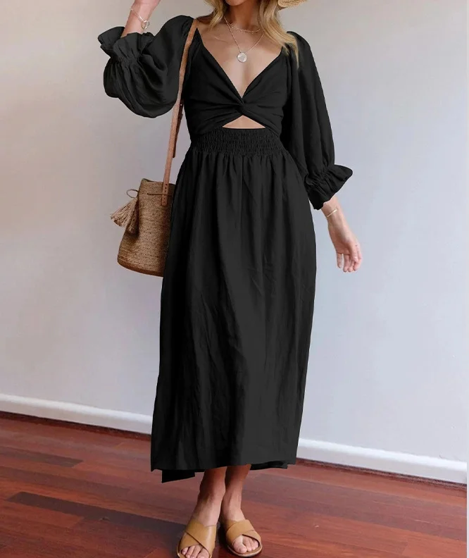 Women's Clothing V-neck Half Sleeves Front and Back Wearable Type Dress