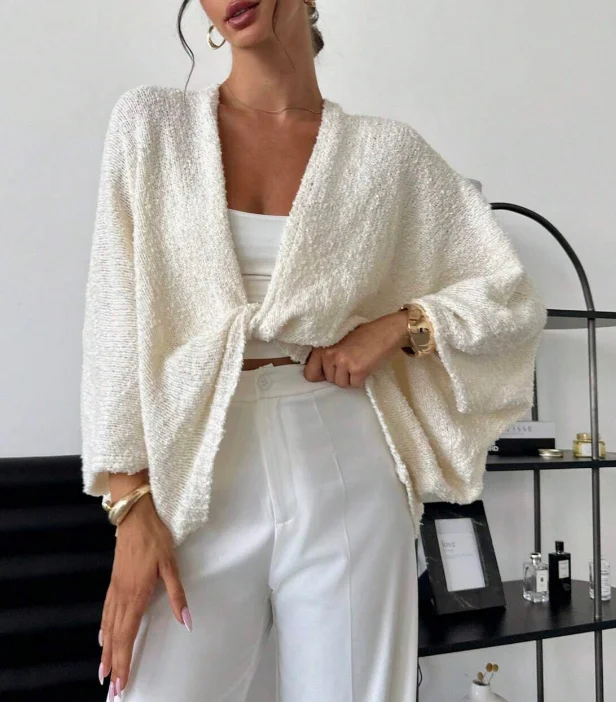 Women's Cross Deep V-neck Loose Elegant Simple Sweater