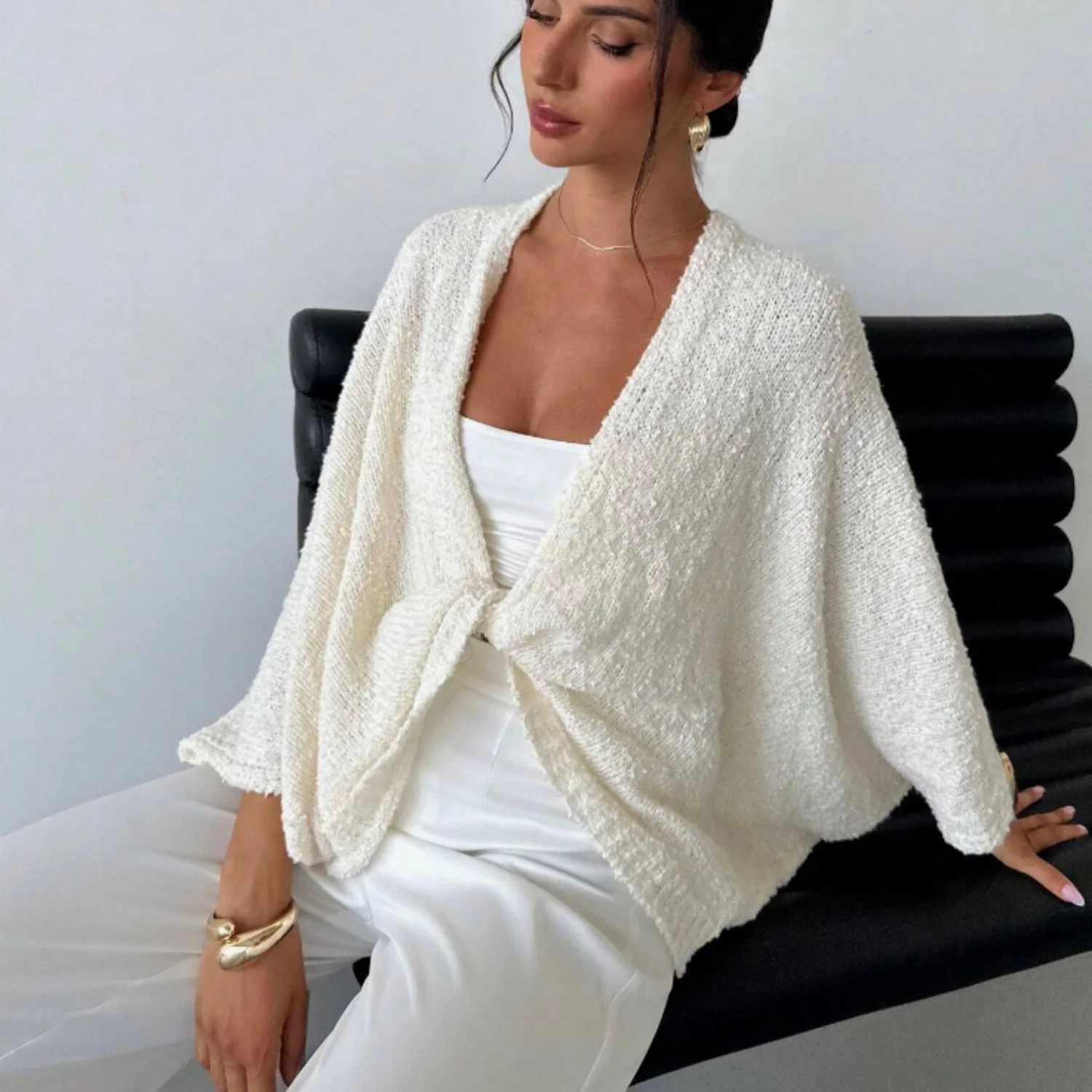 Women's Cross Deep V-neck Loose Elegant Simple Sweater