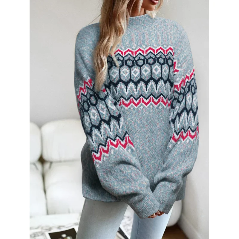 Womens Fallwinter Turtleneck Sweater with Snowflake Pattern