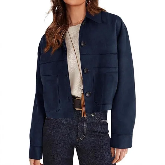 Women's Faux Suede Short Jacket Lightweight Casual Winter Autumn Outerwear Clothing