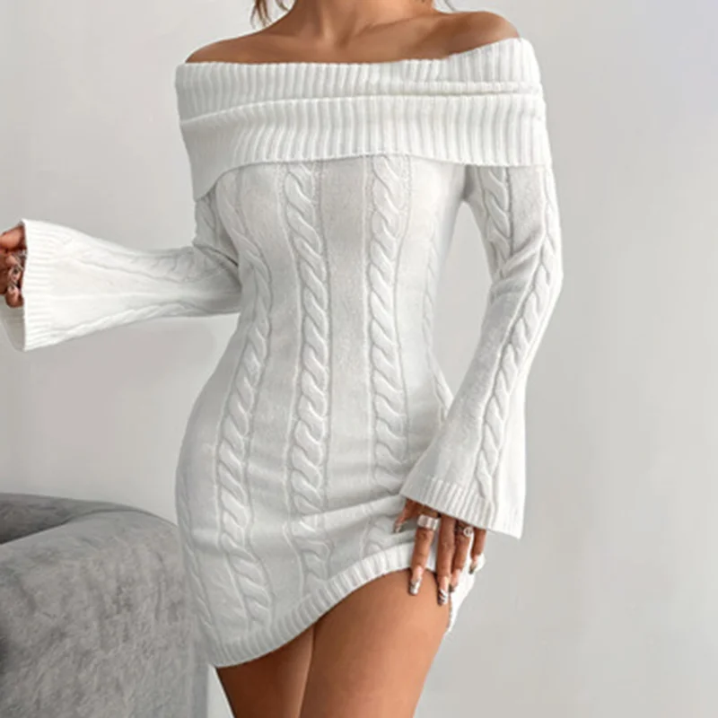 Women's Off Shoulder Bodycon Dress, Long Sleeve Mini Club Dress, Elegant Party Fitted Short Dresses