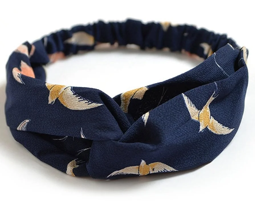 Retro Printed Headband for Women - Vintage Floral Chiffon Hair Band with Elastic