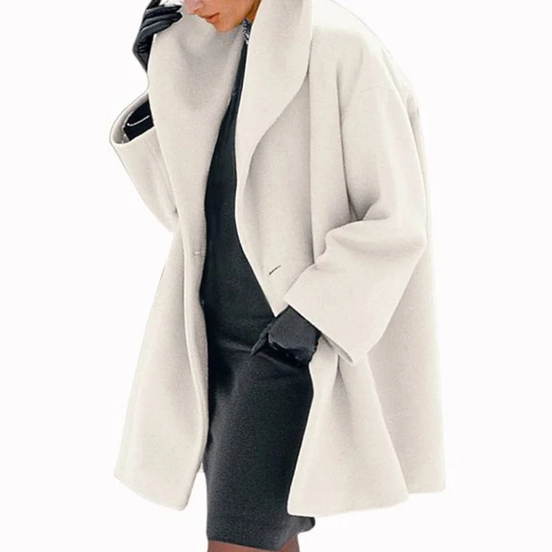 Women's Trendy Clothes Multi-color Round Neck Loose Sweater Woolen Coat Solid Casual Coat for Autumn and Winter